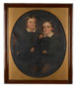 British School (19th century)Family portrait of two boys and their dog