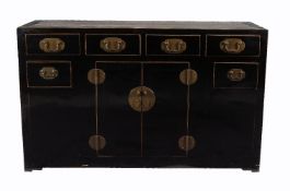 A Chinese black lacquered side cabinet