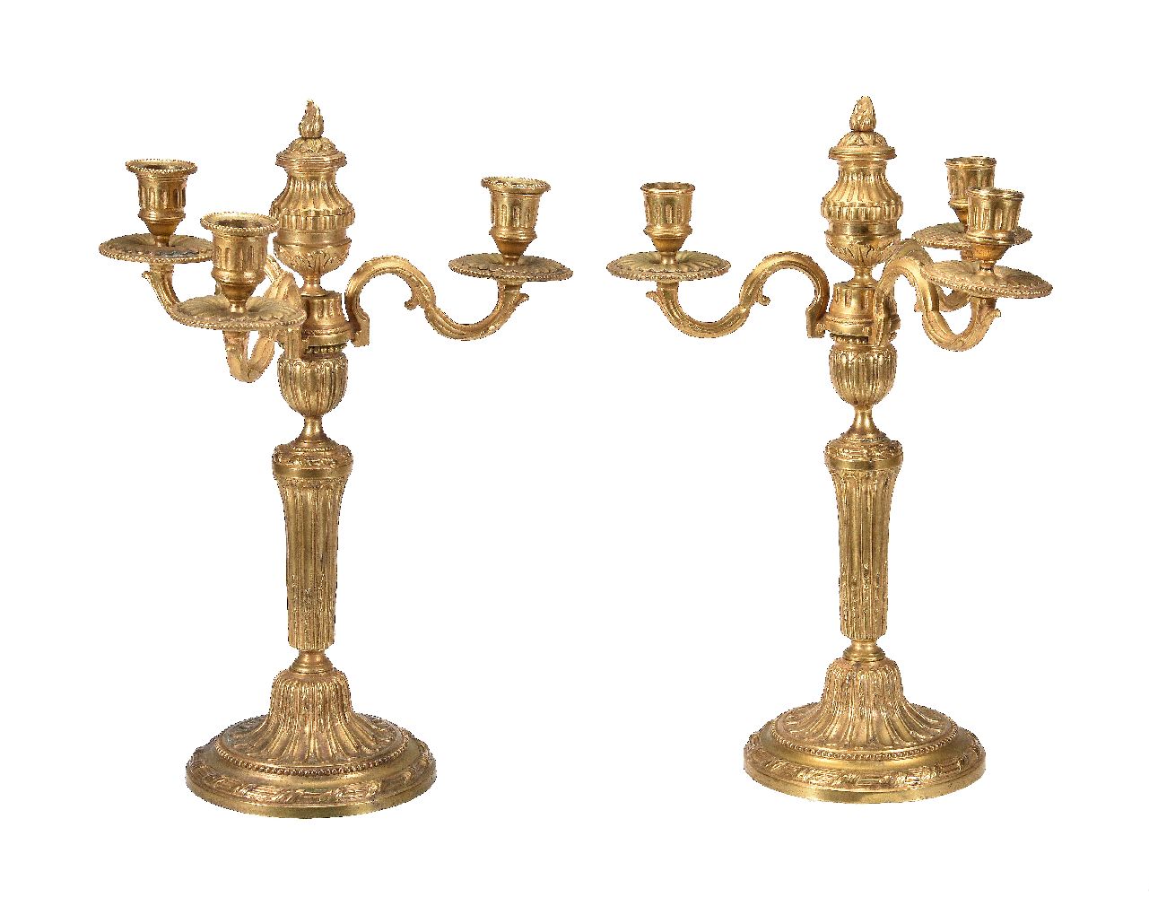 A pair of gilt bronze three light candelabra in Louis XVI style - Image 2 of 2