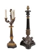 A parcel gilt and patinated bronze four light candelabrum in Louis Philippe taste