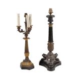 A parcel gilt and patinated bronze four light candelabrum in Louis Philippe taste