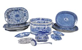 A selection of Staffordshire blue and white printed pottery