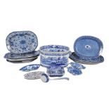 A selection of Staffordshire blue and white printed pottery