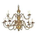 A substantial brass eighteen light chandelier in Dutch 17th century style