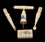 ϒ A 'scrimshaw' incised bone corkscrew