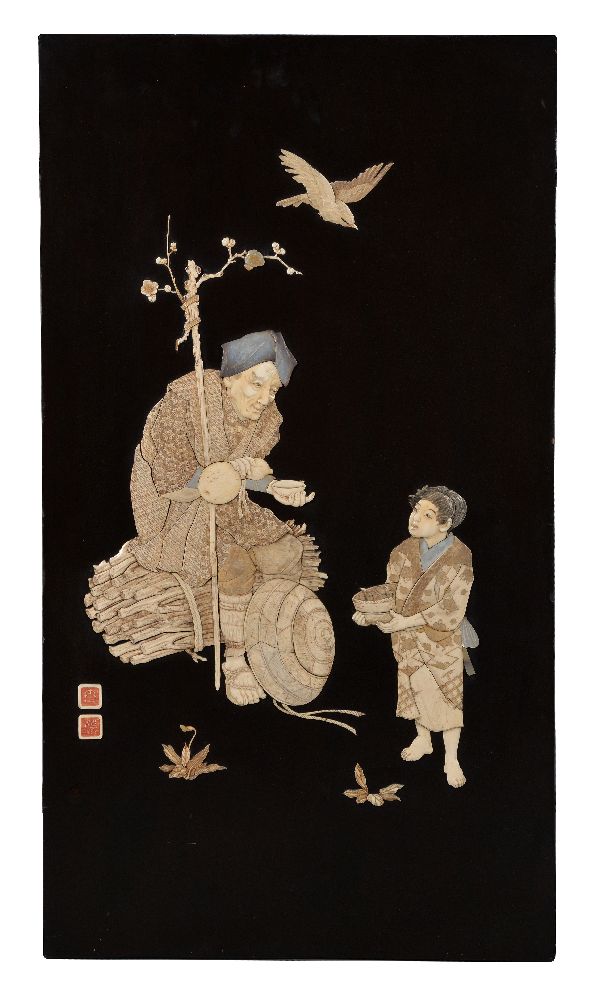 ϒ A Japanese Inlaid Lacquered Wood Panel