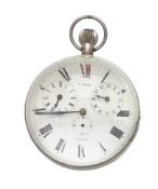 Elgin, an oversized white metal and glass 8 day ball watch