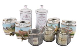 A set of four Staffordshire pottery spirit flasks