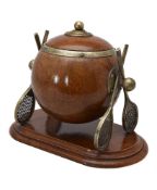 An Edwardian oak and brass mounted tobacco jar