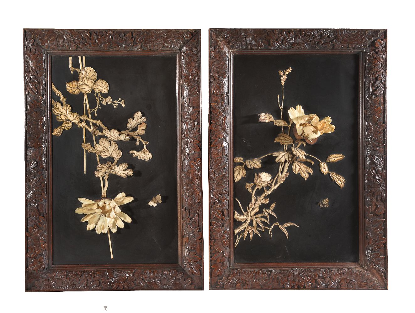 ϒ A pair of Japanese lacquer and ivory panels