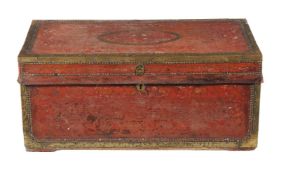 A Camphorwood, leather covered and studded trunk