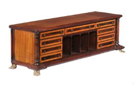 ϒ A mahogany, rosewood, and satinwood table cabinet/desk tidy