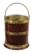 A George III mahogany and brass bound cylindrical peat bucket
