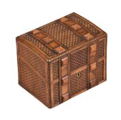 A carved walnut tea caddy