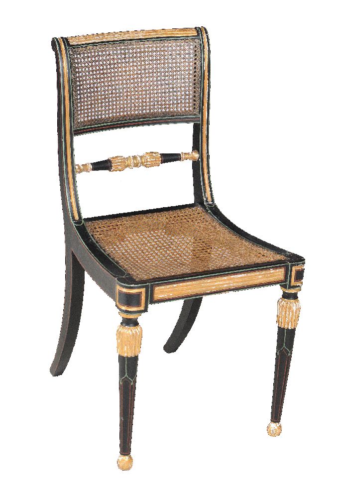 A set of six late George III ebonised and parcel gilt dining chairs - Image 2 of 2