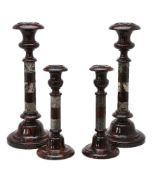 A pair of fine Victorian Cornish serpentine candlesticks