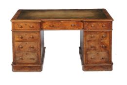 A Victorian burr walnut pedestal desk