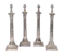 Four electro-plated metal columnar table lamps