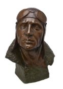 Sylvain Norga, (Belgian 1892 - 1968), a bi-colour patinated bronze bust of an airman