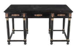 An ebonised and metal mounted desk