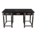 An ebonised and metal mounted desk