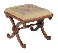 A George IV mahogany and upholstered X-frame stool