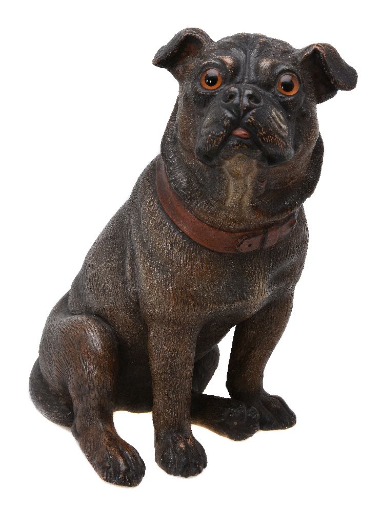 An Austrian painted terracotta model of a seated pug