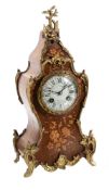 A French walnut, marquetry inlaid, and gilt metal mounted mantel clock, Samuel Marti