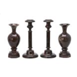 A pair of Victorian Cornish serpentine marble candlesticks