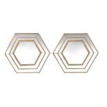 A pair of softwood hexagonal marginal mirrors