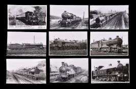 A collection of sixty-two black and white photographs of steam railway engines