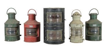 A collection of five period ship's lamps