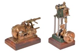 A small bronze horizontal twin cylinder oscillating live steam engine