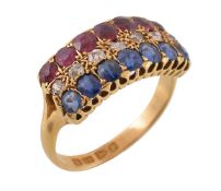 A late Victorian ruby, sapphire and diamond dress ring