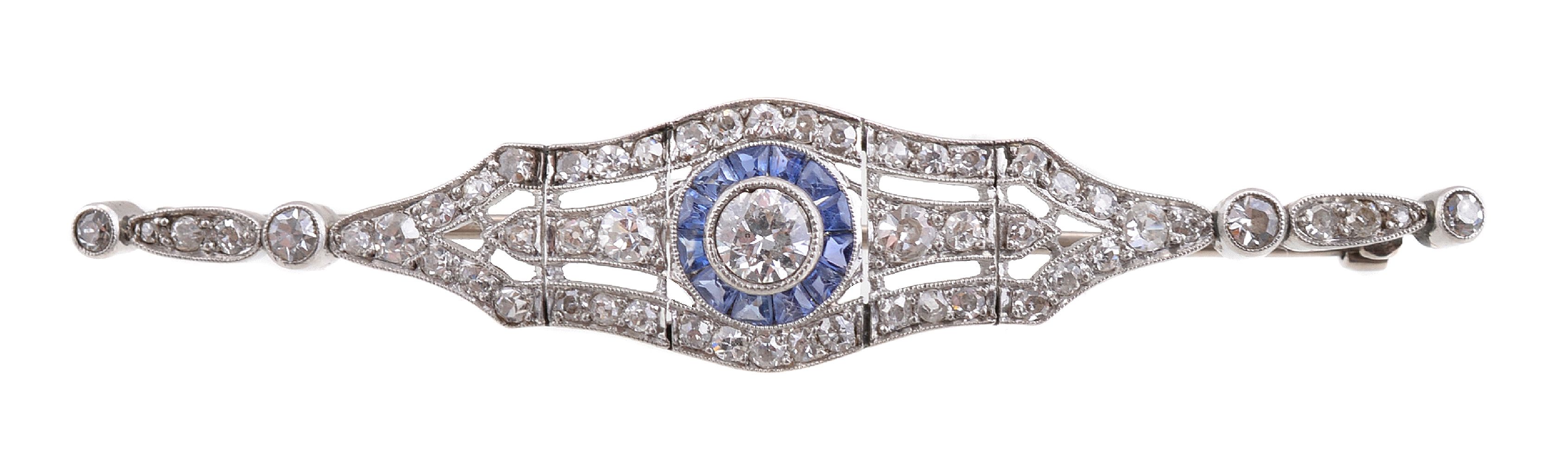 An early 20th century converted diamond and sapphire brooch