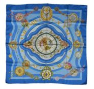 Hermès, Parmi Les Fleurs, Je Compte Les heures, a blue silk scarf