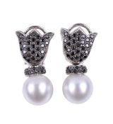 A pair of South Sea cultured pearl and diamond earrings