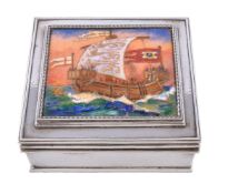 An Arts and Crafts silver and enamel cigarette box by Omar Ramsden