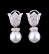 A pair of South Sea cultured pearl and diamond earrings