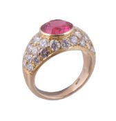 A pink tourmaline and diamond dress ring