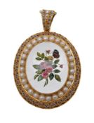 A Victorian enamelled gold reverse painted intaglio pendant