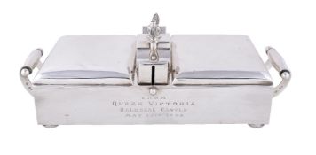 [Royalty interest] A late Victorian silver two division cigar and cigarette box by Wright & Davies