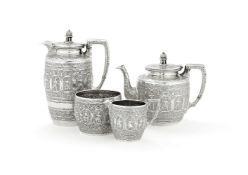 ϒ A Victorian Scottish silver four piece tea service by James Reid & Co.