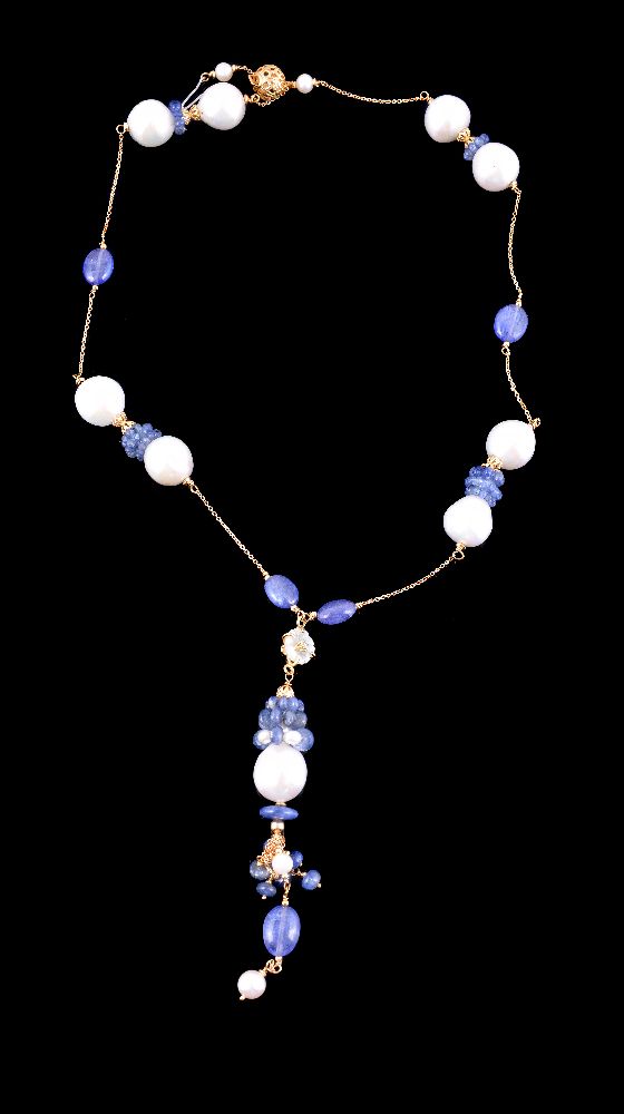 A sapphire and cultured pearl necklace