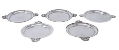 Georg Jensen, five Danish silver circular condiment trays