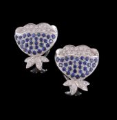 A pair of sapphire and diamond floral earrings
