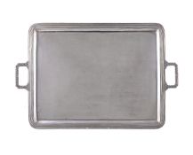 A Belgian silver rounded rectangular twin handled tray by Delheid Frères