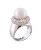 A South Sea cultured pearl and diamond ring