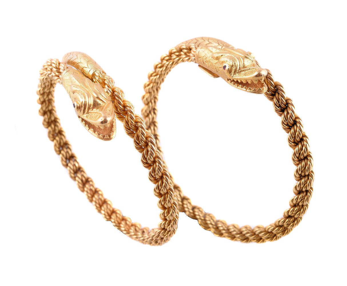 A pair of 1960s gold coloured serpent bangles - Image 2 of 2