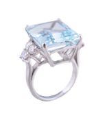 An aquamarine and diamond ring